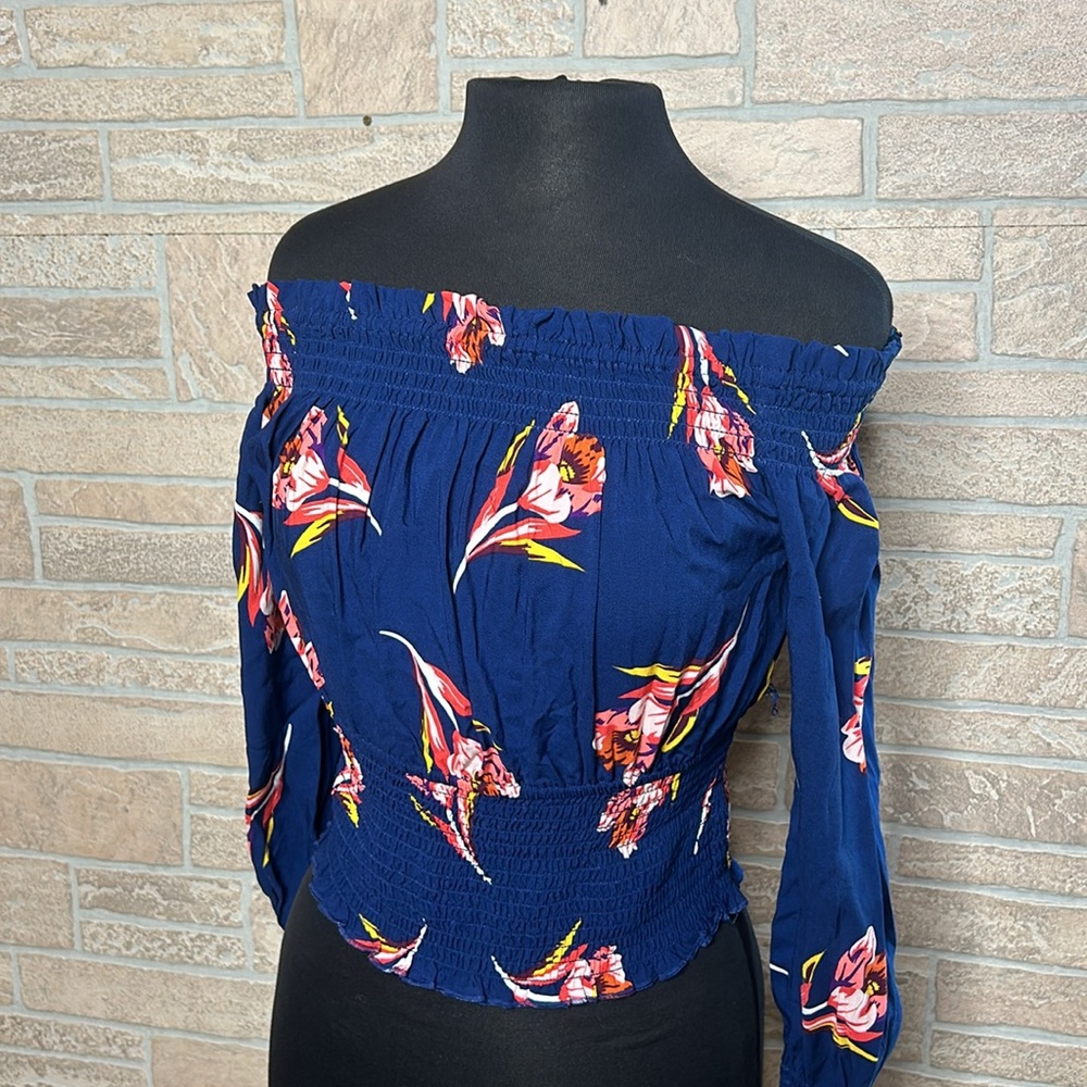 Express Navy Floral Off-Shoulder Blouse